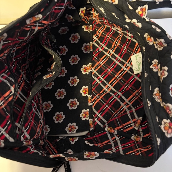 Vera Bradley Zip Closure Duffel Shoulder Bag Black Orange Pirouette Medium Size - Picture 3 of 4